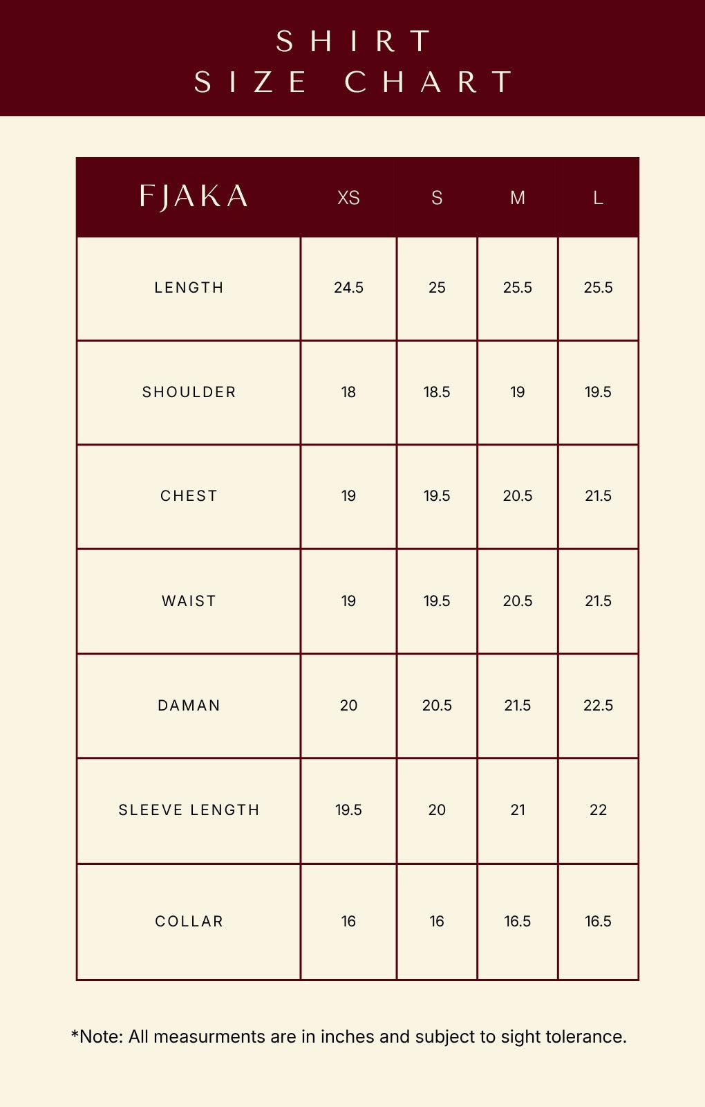 Size chart for The Rover
